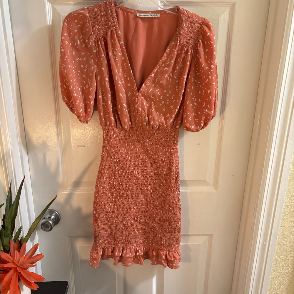 Abercrombie & Fitch Rust Smocked Dress with Ruffle, size S